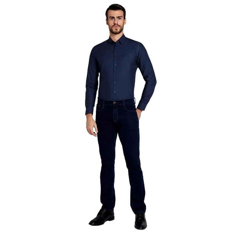 Camisa Dudalina Masculina Milano Tricoline Lisa Azul Marinho