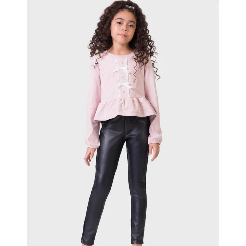 Calça Cirrê Preto Dia a Dia Elegante Coleção Inverno Nova Frio Térmica - Menina 4 a 14 anos