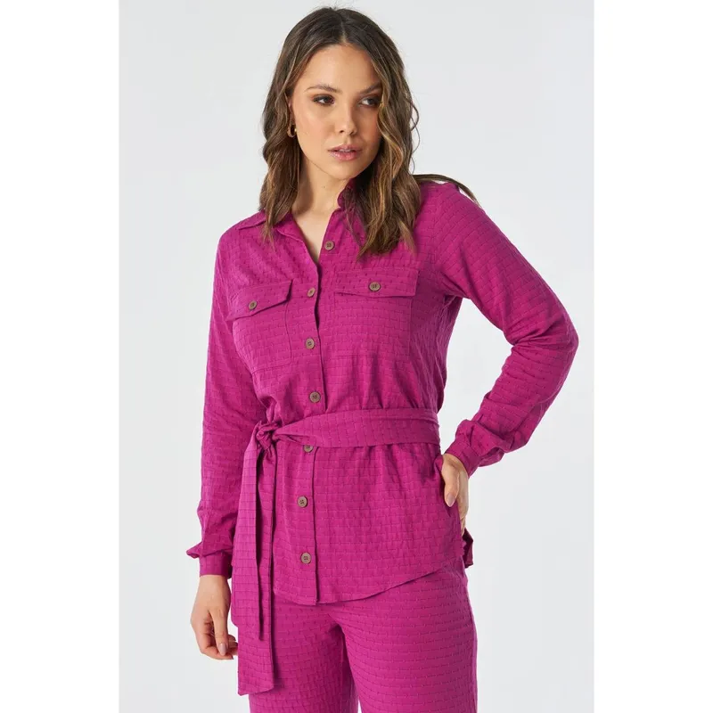 Camisa PKS Manga Longa Com Bolsos Rosa-GG