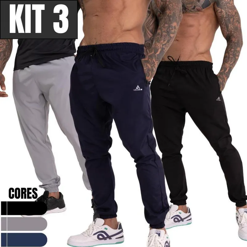 Kit 3 Calça Tactel Jogger Com Elastano Active Wear Void Verão Slim