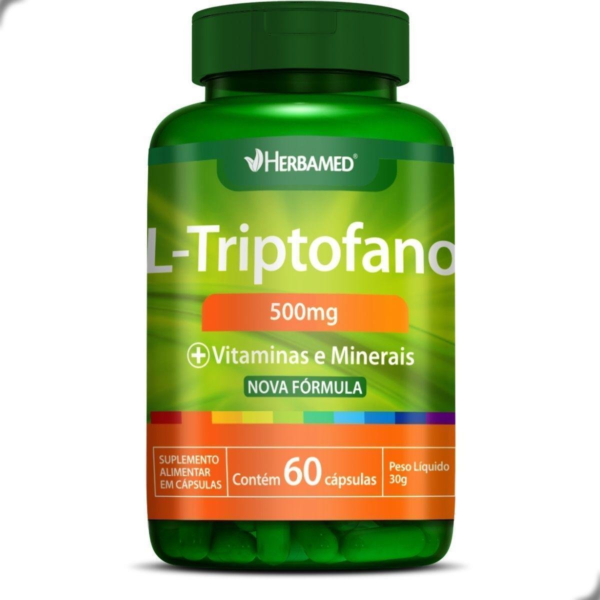L-Triptofan 500mg Vitaminas e Minerais 60 Capsulas Herbamed