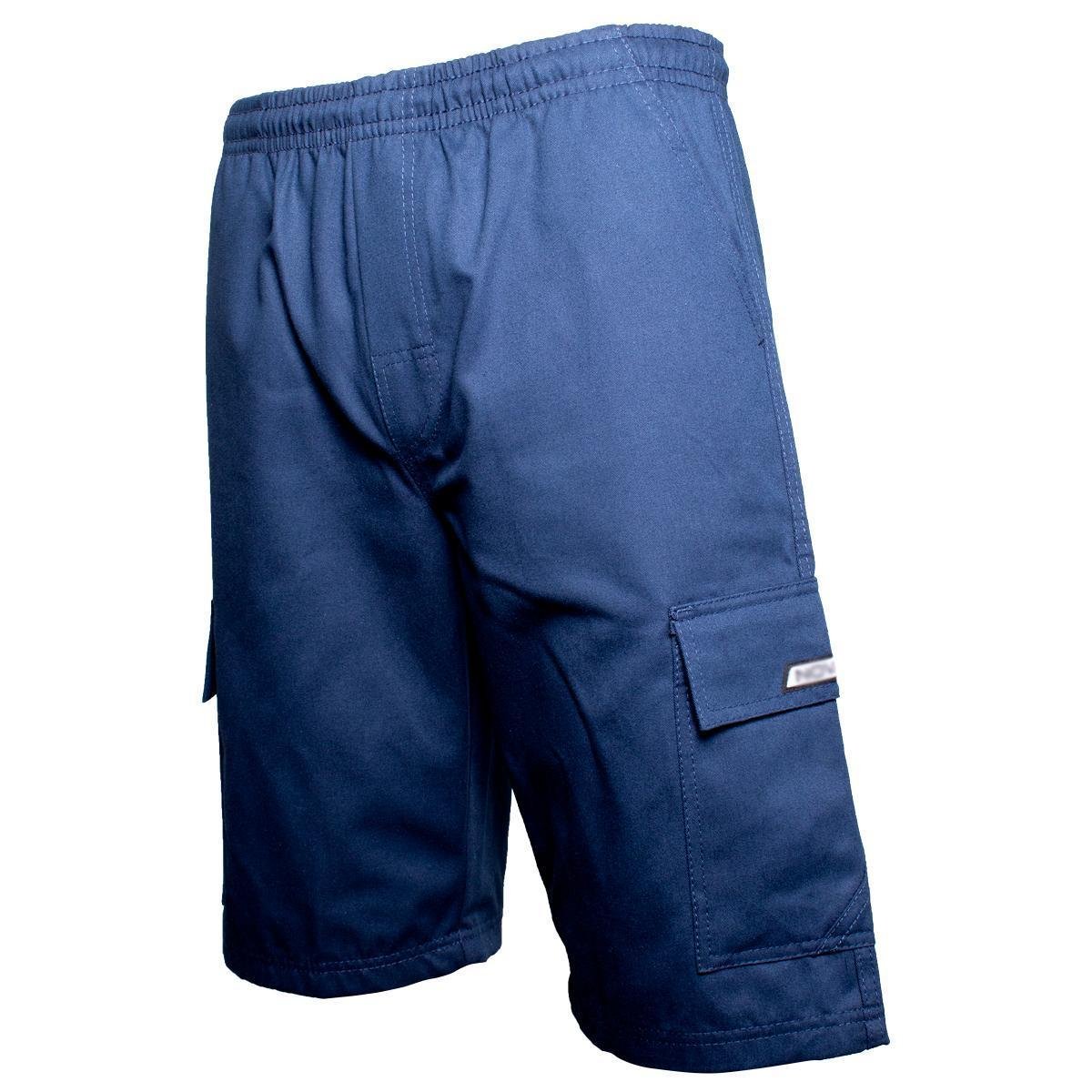 Bermuda Brim Sarja Extra Plus Size Elástico Cordão Cargo 5 bolso Masculino Uniforme Mecânico
