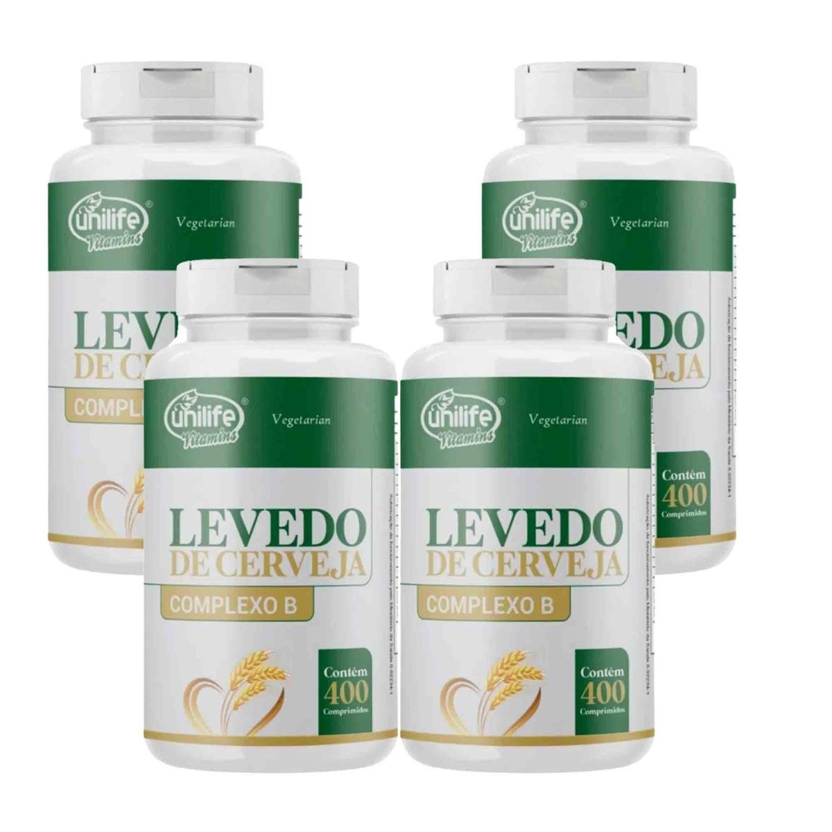 Kit 4 Levedo de Cervej Complexo B 4x400 Comprimidos 450mg Vegano Unilife