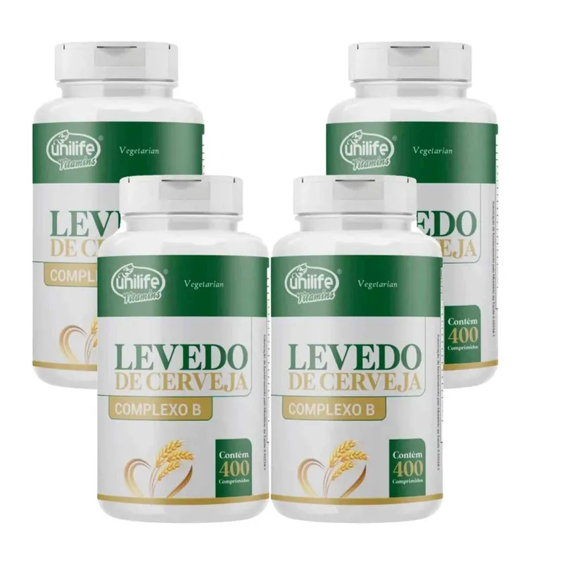 Kit 4 Levedo de Cervej Complexo B 4x400 Comprimidos 450mg Vegano Unilife
