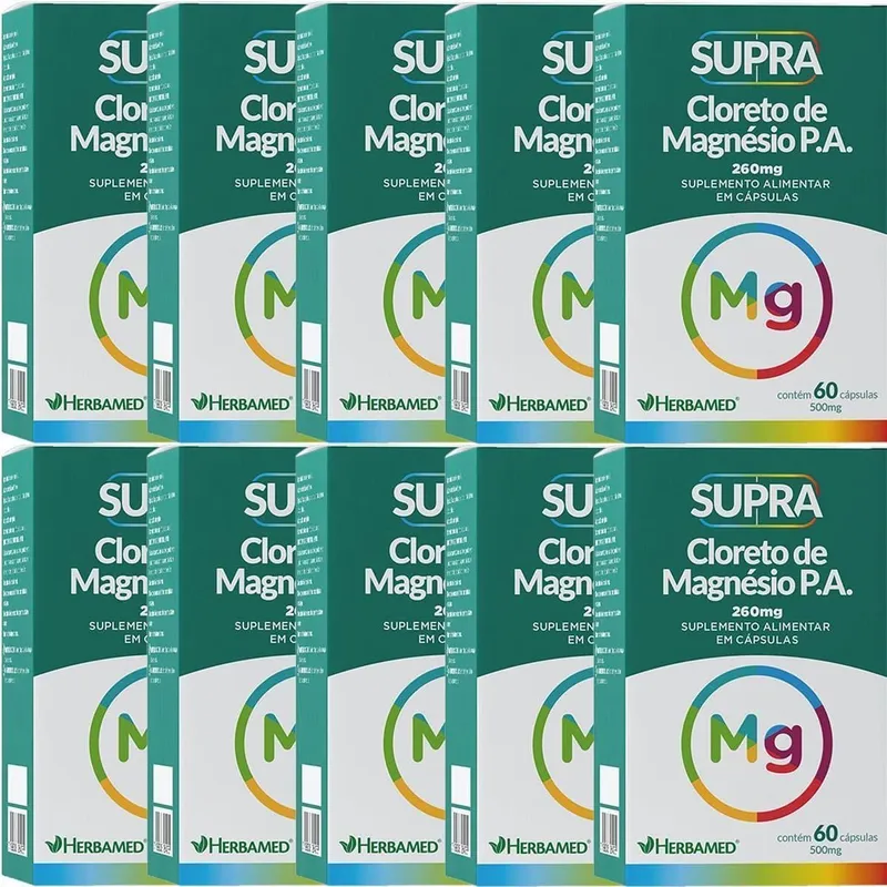 Kit 10X Supra Cloreto de Magnésio P.A. - 60 Cápsulas - Herbamed