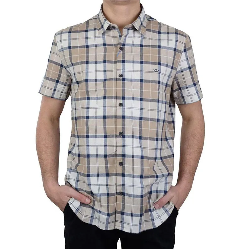 Camisa Masculina Docthos MC Slim Xadrez Bege - 849967