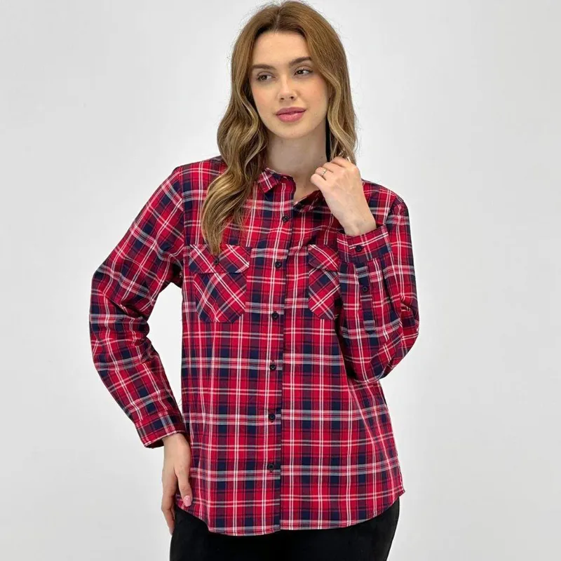 Camisa Enfim Xadrez Manga Longa Feminina
