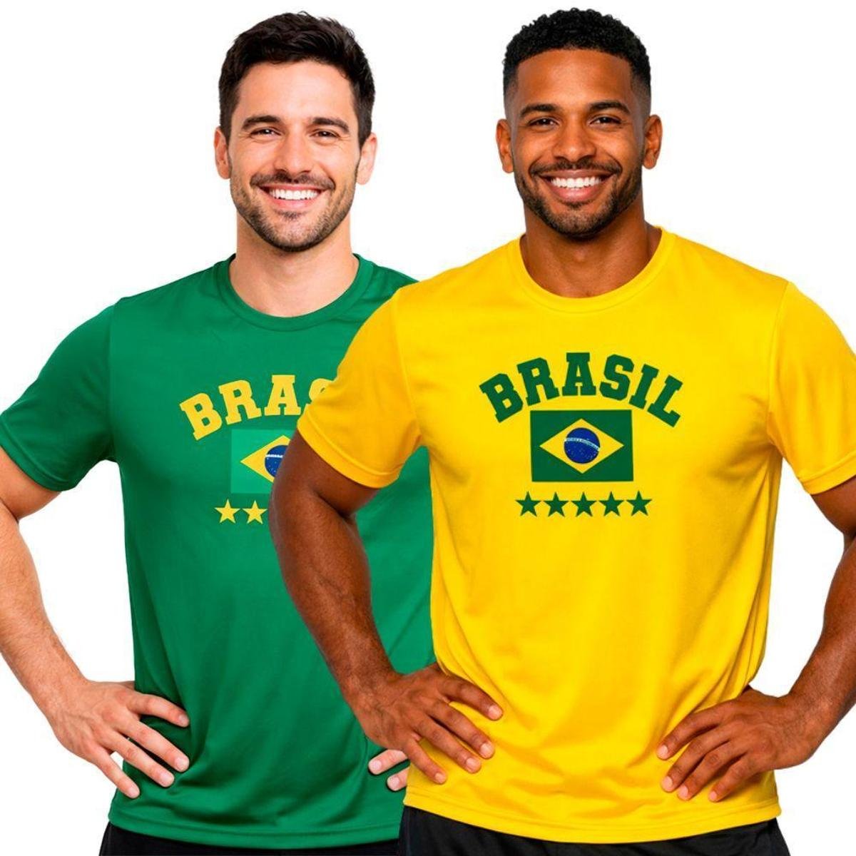 Kit 2 Camisetas Manga Curta Masculina Estampa Brasil