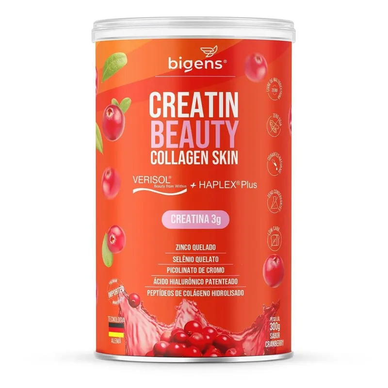 Creatina Creatin Beauty Colágeno Verisol Haplex Plus Zinco Selênio Ácido Hialurônico 300g - Bigens
