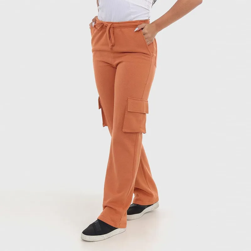 Calça Feminina Moletom Cargo Cintura Elástico 7926