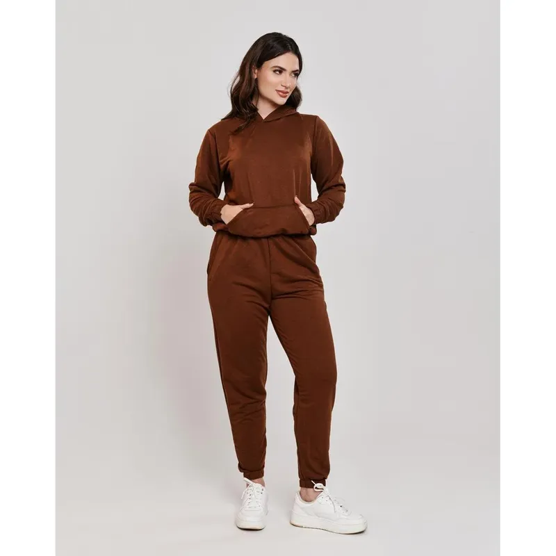 Conjunto De Moletom Feminino Agasalho Canguru Com Capuz Outono Inverno Frio