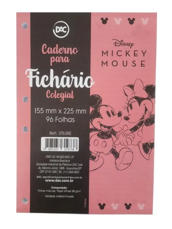 Refil Caderno Fichário Colegial Mickey 96 Folhas