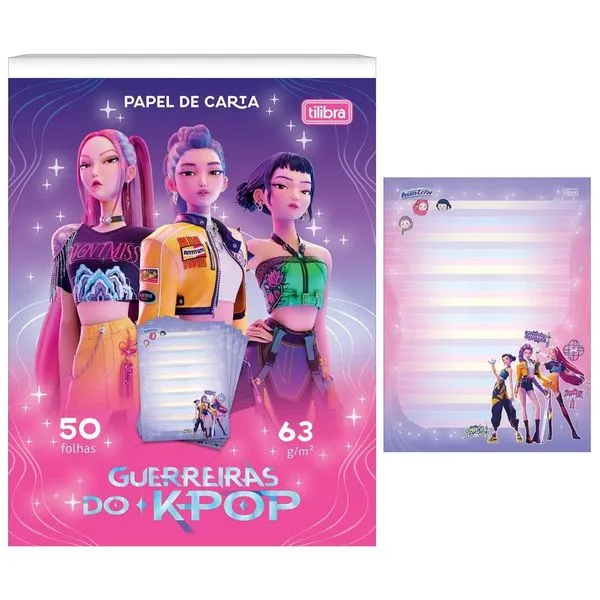 CADERNO COLADO PAPEL CARTA GUERREIRAS DO K-POP 50FLS TILIBRA
