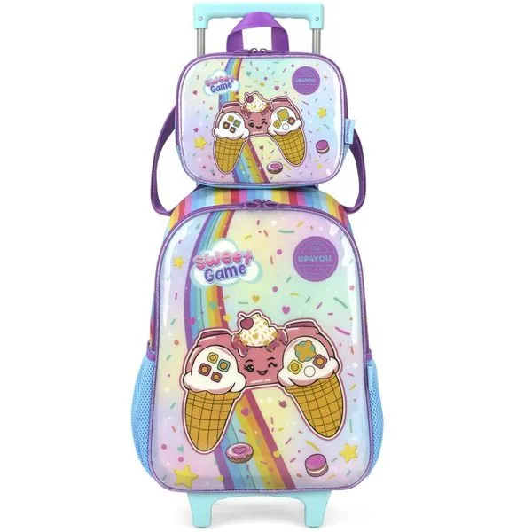 Kit Mochila de Rodinhas Lancheira Luxcel Up4You Game Azul Único