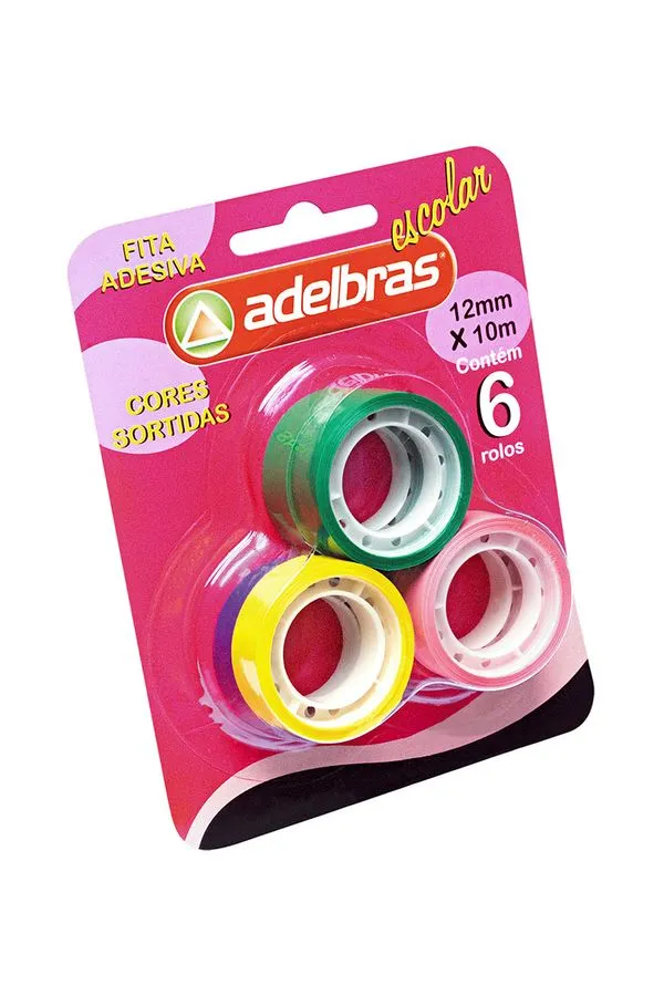 Fita Adesiva Polisil Adelbras com 06 Rolos Coloridos 12mmx10m