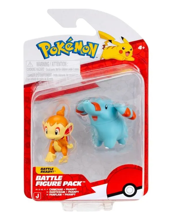 Bonecos Chimchar + Phanpy - Pokémon - Battle Figure Pack - Jazwares