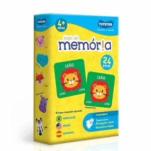 Jogo da Memória Toyster Aprende em Português, Inglês e Espanhol com 24 Pares