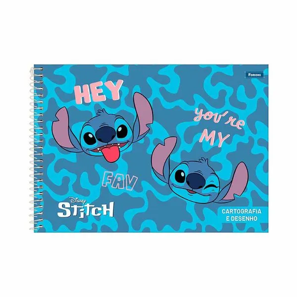 Caderno Cartografia Foroni Espiral Capa Dura Disney Stitch 80 Folhas