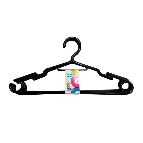 Cabide Popsuper Plástico Preto 3 Peças LM07249 - Zeek