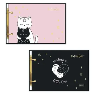 Mini Caderno Fichário Argolado Capa Dura Cute Cat Sortido 50 Folhas - Cadersil