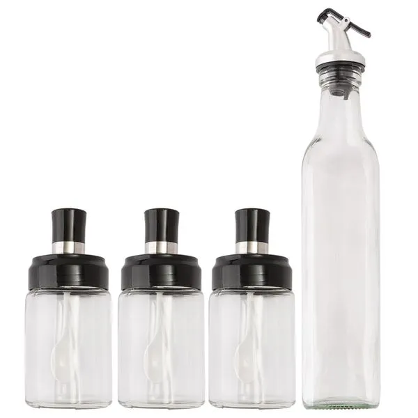 Conjunto Potes Para Tempero Vidro E Plástico 4 peças LM2085 - honeyhome