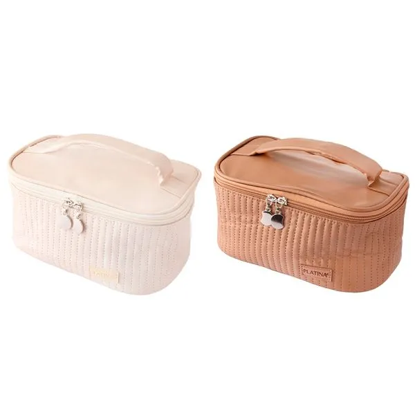 Necessaire Platina Texturizada Matelassê Poliéster Sortida 21x13x12cm - CB3492 Platina