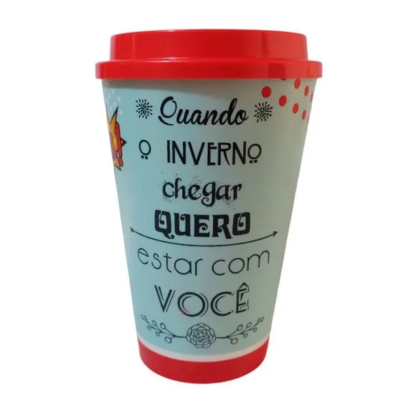 Copo com Tampa Frase "Inverno" em Plástico 650ml TUR011 - Turquesa