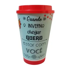 Copo com Tampa Frase "Inverno" em Plástico 650ml TUR011 - Turquesa