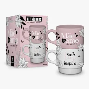Kit 2 Xícaras Empilhadas Onix Mãe / Sua Luz Inspira Porcelana 210ml 14516 - Brasfoot