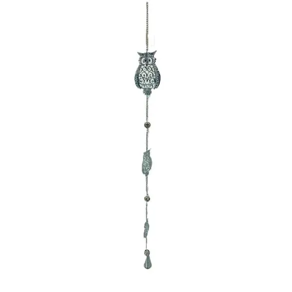 Pêndulo de Coruja Metal Prata 60x15cm Ref.CM1208 Galpão - das Flores