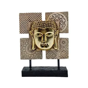 Estatueta Placa Cabeça de Buda Resina Dourado BN595521 - Brascontinental