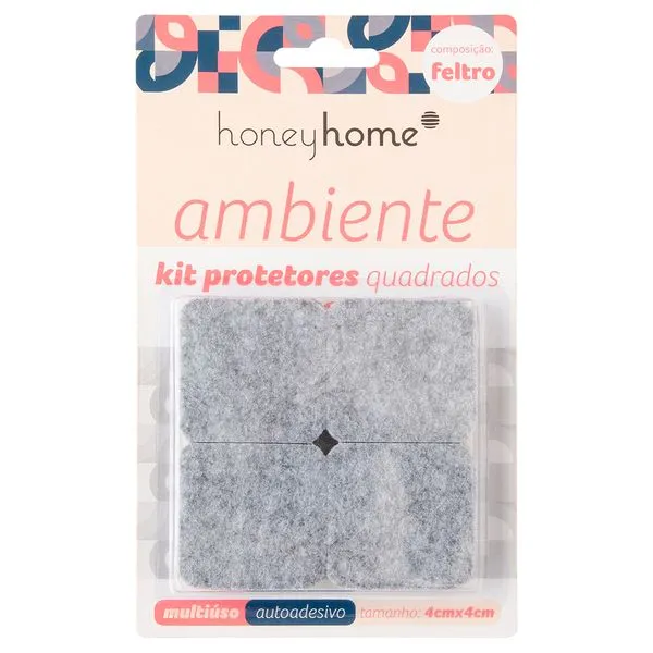 Kit Protetores Adesivos Quadrados Feltro 8 Peças 4cm LM2091/ LM2091AMB - honeyhome