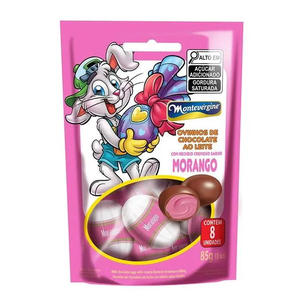Ovinhos de Chocolate Recheado Morango Montevergine 85g