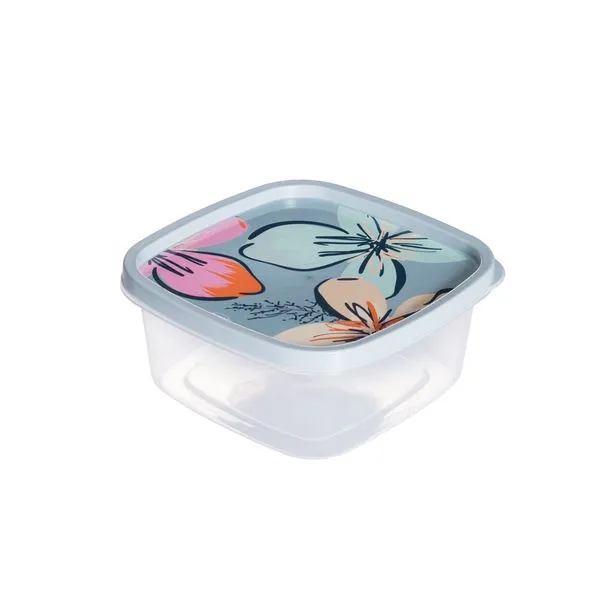 Pote Quadrado Fazenda Flores Plástico Tampa Azul 1,1 Litro - Plasútil