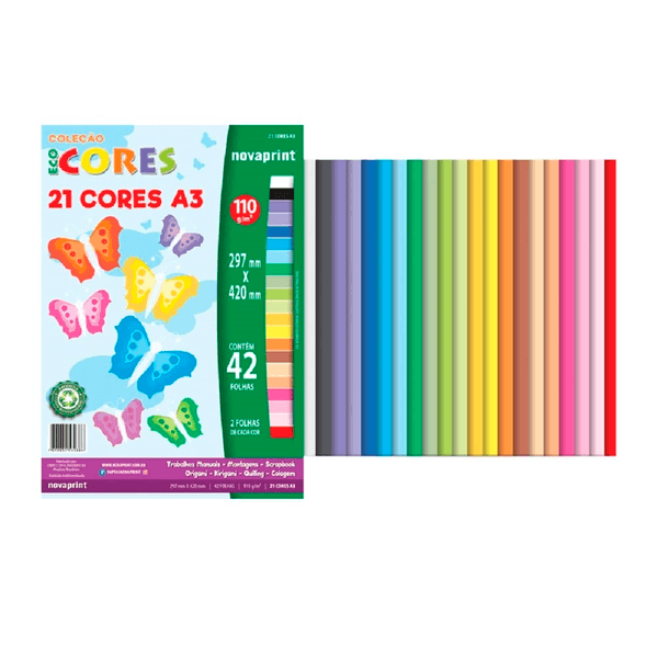 Bloco Ecocores A3 com 21 Cores 29,7X42cm Novaprint