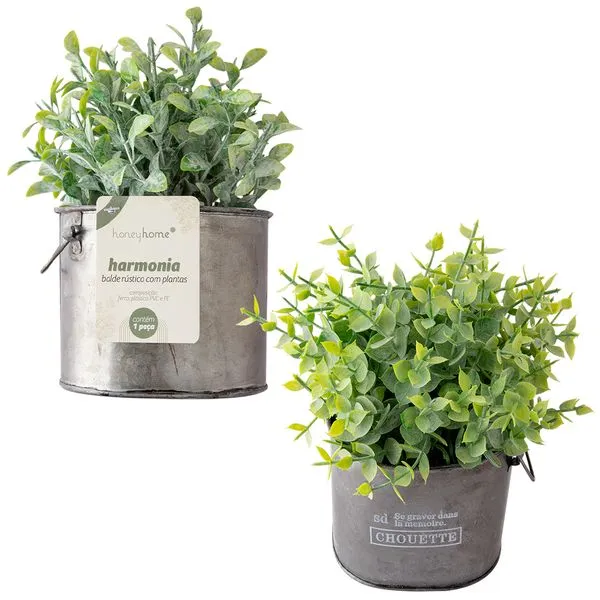 Vaso Planta Harmonia Artificial Ferro Sortido PVC 10x10x22cm LM1758 - honeyhome