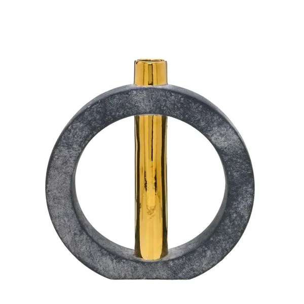 Vaso Decorativo Luxo Cerâmica Chumbo E Dourado 30x27,5x6cm 346128 - Mabruk Presentes