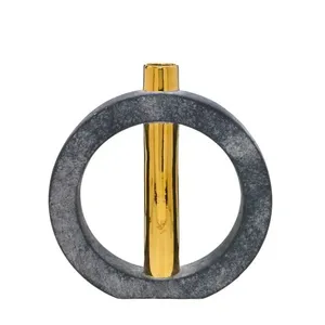 Vaso Decorativo Luxo Cerâmica Chumbo E Dourado 30x27,5x6cm 346128 - Mabruk Presentes