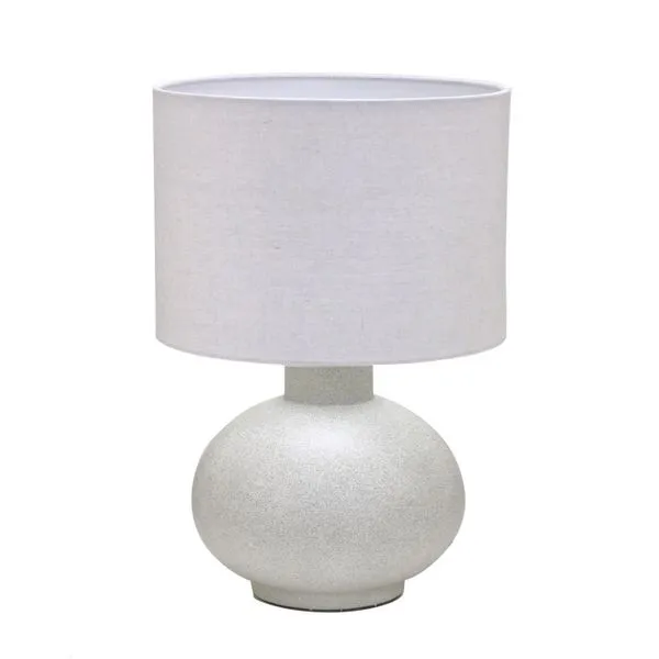 Abajur E27 Base Cerâmica Cinza Cúpula em Tecido Branco Bivolt 529051 - Mabruk