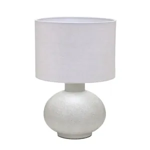 Abajur E27 Base Cerâmica Cinza Cúpula em Tecido Branco Bivolt 529051 - Mabruk