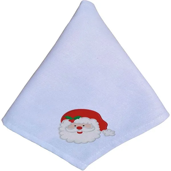 Guardanapo Natalino Bordado Papai Noel Linho Branco GNP5587 - Nsw Decor