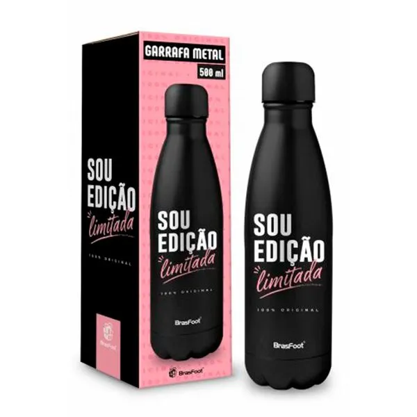 Garrafa Térmica Metal Neo Preta Estampa Frase 500ml 13018 - Brasfoot