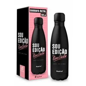 Garrafa Térmica Metal Neo Preta Estampa Frase 500ml 13018 - Brasfoot