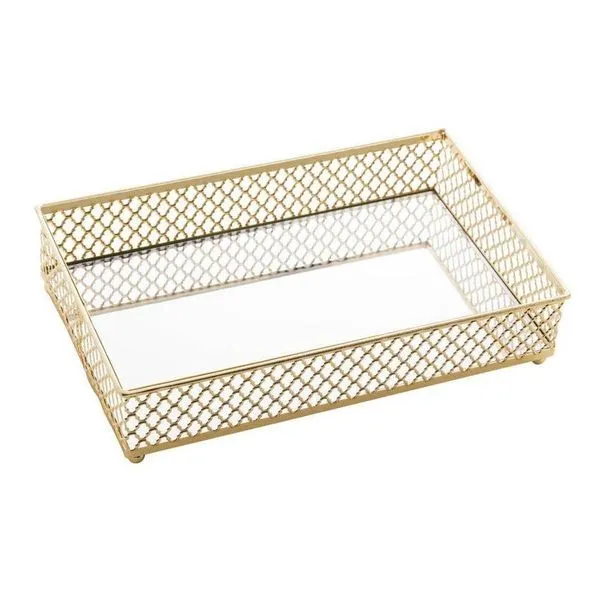 Bandeja Espelhada Retangular Em Metal Barcelona 21x13cm Lyor Dourado