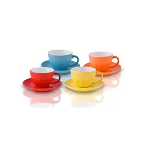 Conjunto 4 Xícaras de Chá com Pires Vila Colors Canelado Cerâmica 210ml LM3286 - honeyhome