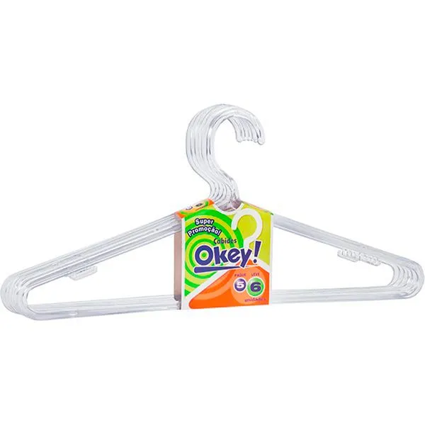 Cabide Okey Plástico Cristal 6 Peças LM09247 - Zeek