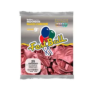 Balão Cromado 9 Polegadas Rosa 25 Unidades Ref.590 Festball