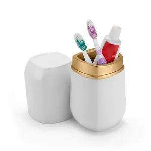 Porta Escova e Pasta Arthi Branco e Dourado Fosco UNICA