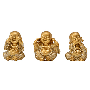 Enfeite Decorativo Trio Buda Sábio Glitter Resina BZ989021 - Brascontinental