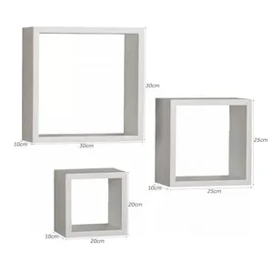 Kit Nichos MDF Branco com Suportes 3 Peças 20x20x10/ 25x25x10/ 30x30x10cm - Madeira Forte